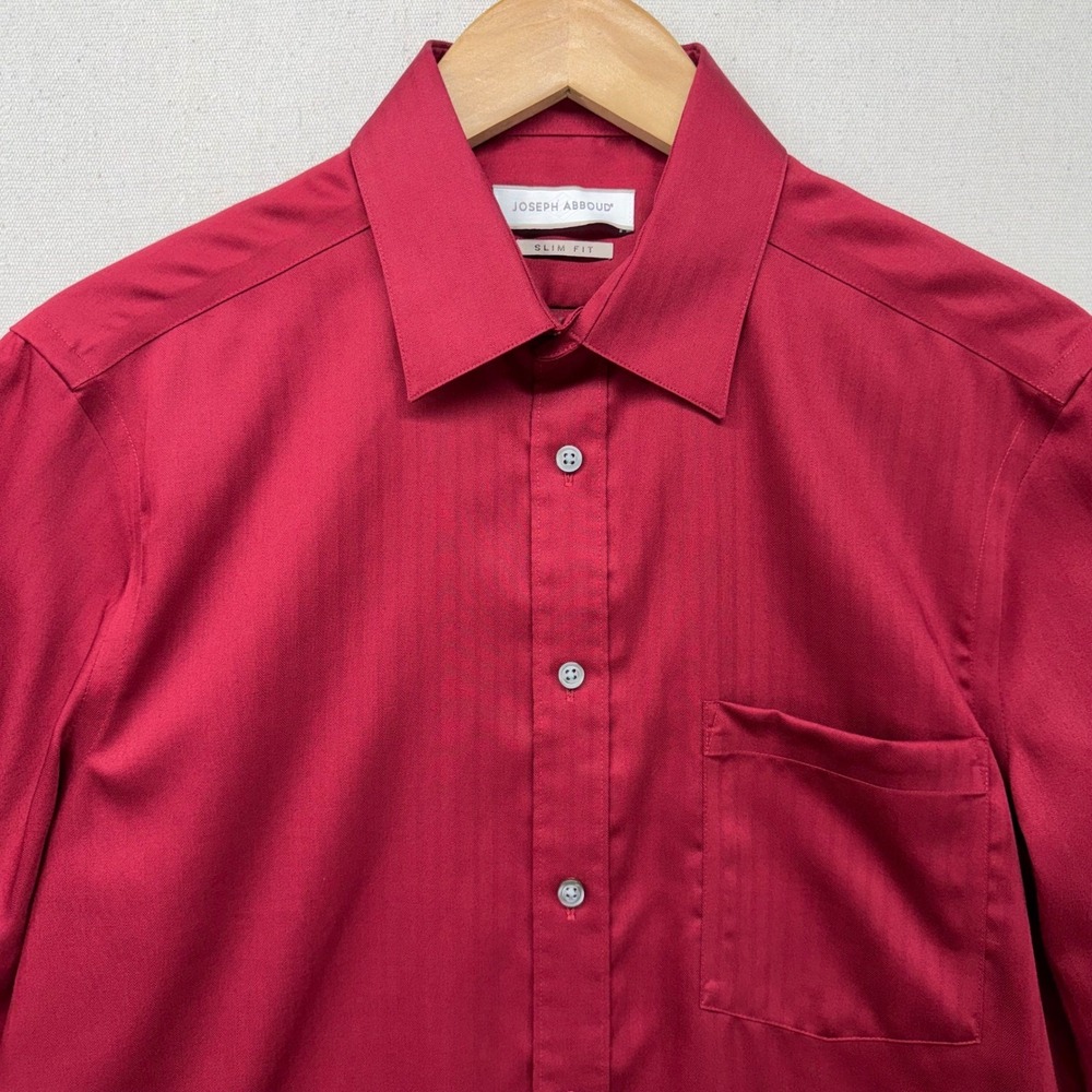 Joseph Abboud Mens Slim Fit Dress Shirt Red Herringbone Long Sleeve Button Down - Picture 2 of 12